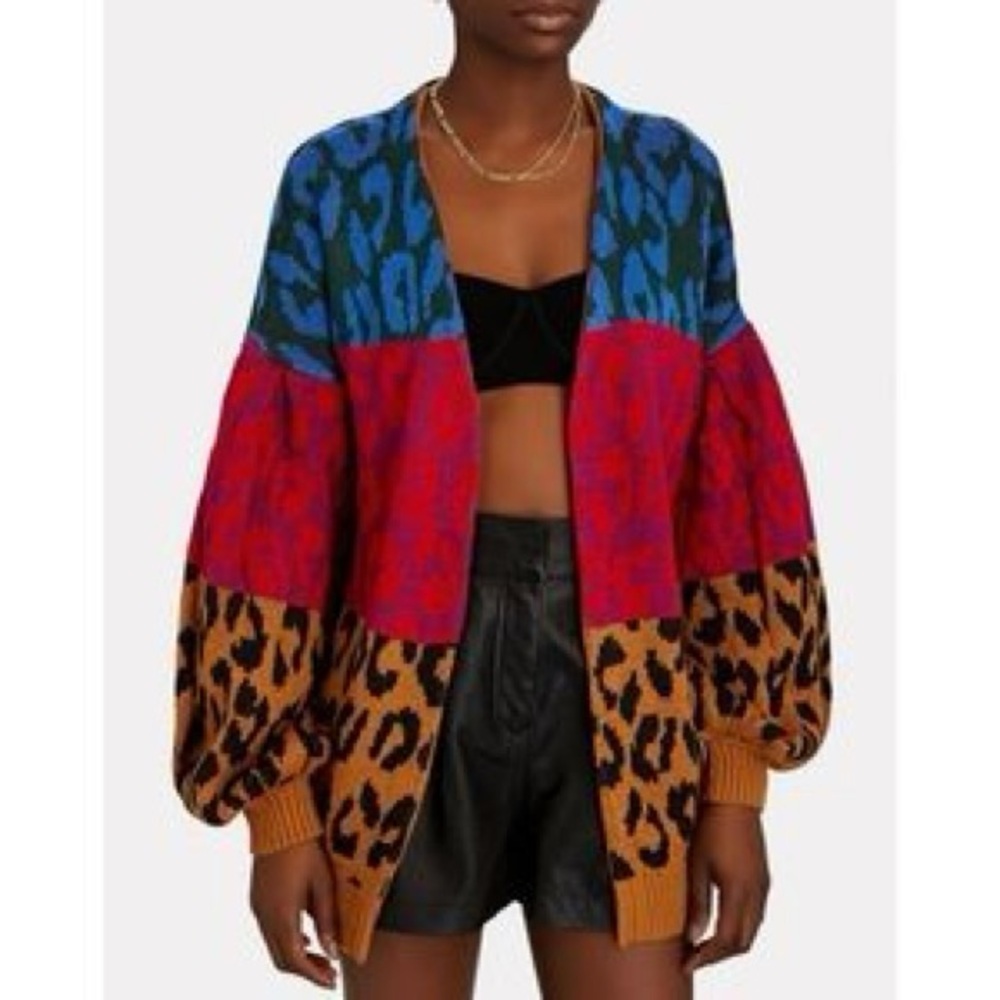 FARM RIO Leopard Striped Open Front Cardigan